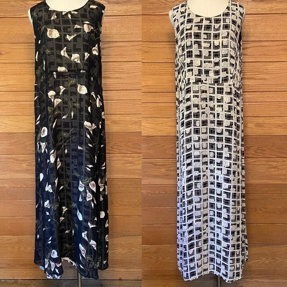 Vintage 90s Sag Harbor dark floral calla lilly reversible maxi dress